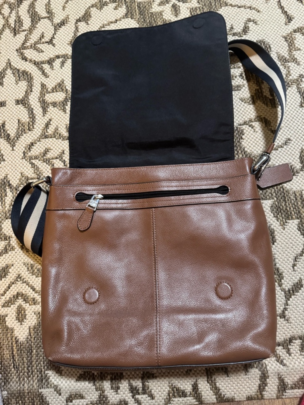 Coach Brown Leather Crossbody Messenger with Striped Strap - Picture 3 of 3